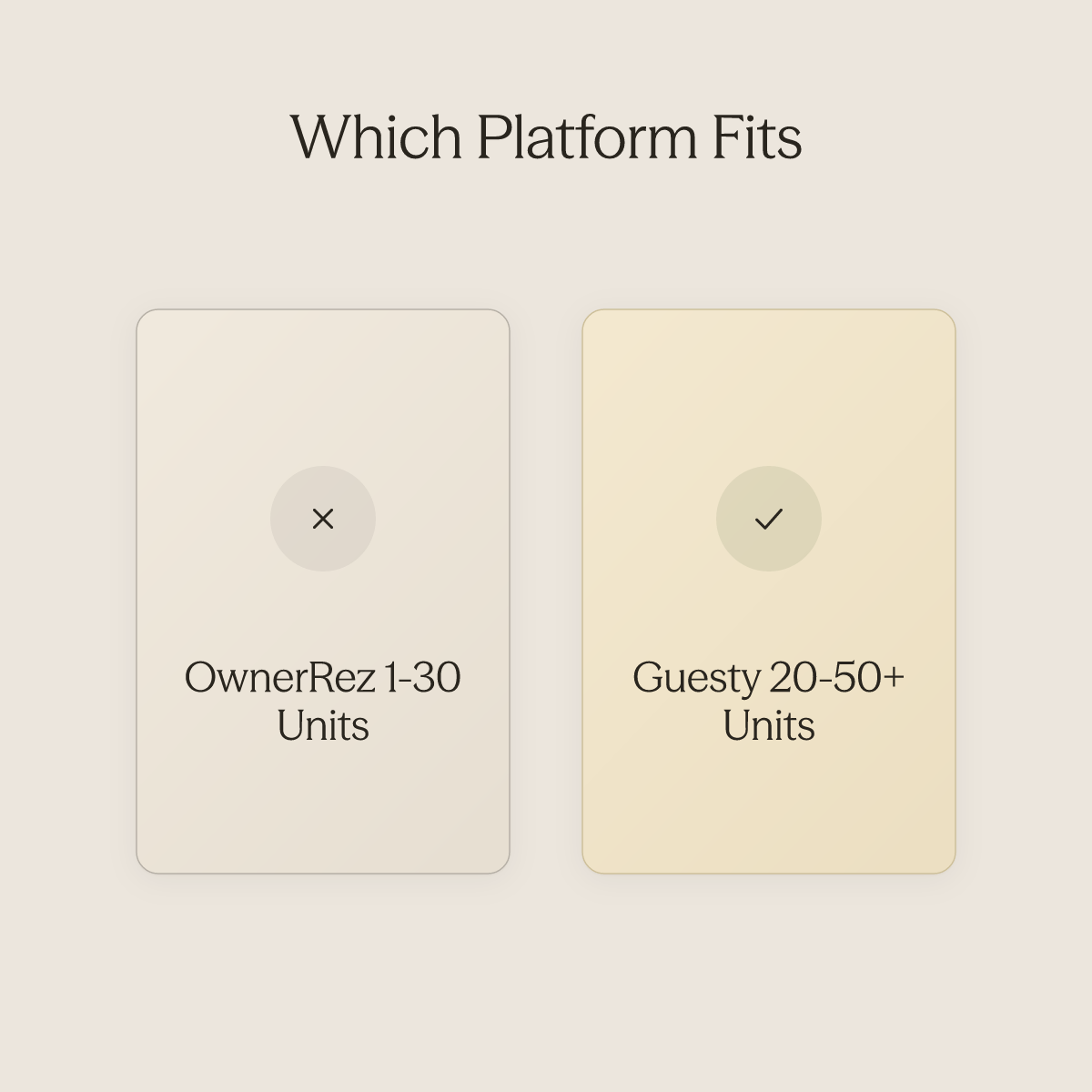 Side-by-side comparison of OwnerRez for smaller portfolios versus Guesty for larger scaling operations