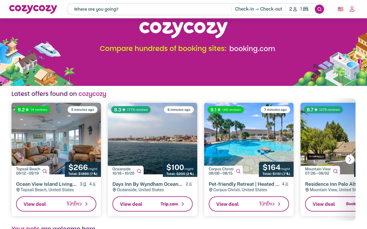 Best Apps for Short Term Rentals - cozycozy meta search app