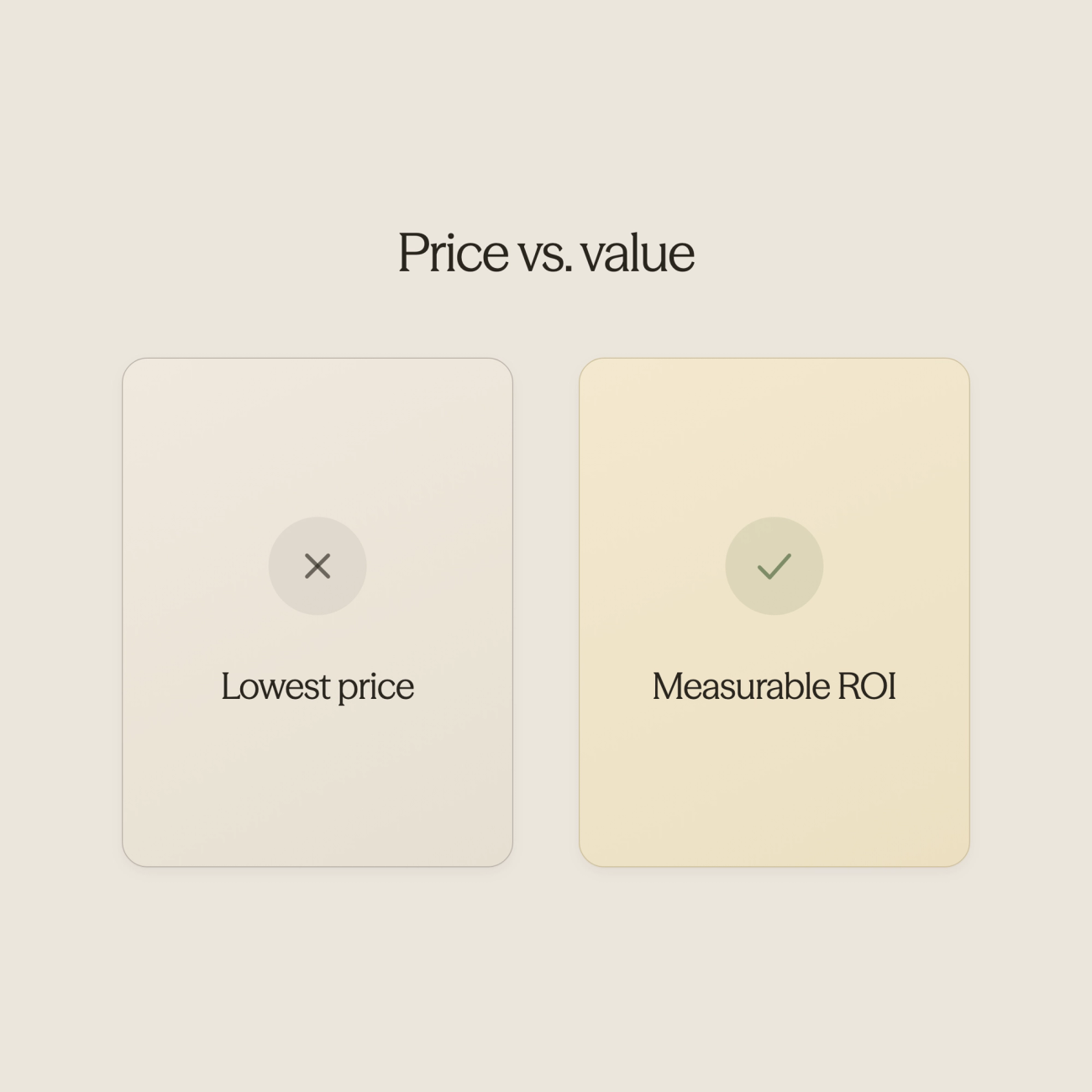 Balance scale comparing price versus value