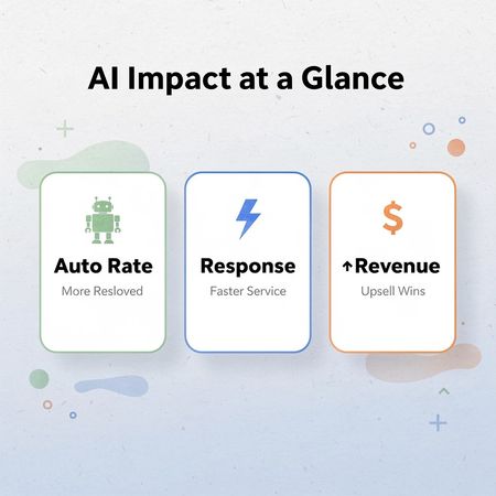 Stats infographic showing automation rate, response time, and revenue impact