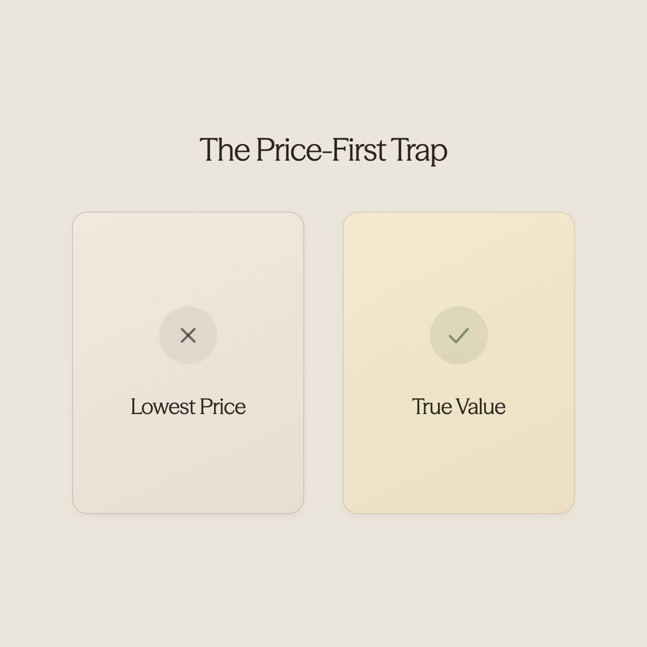 Balance scale comparing price versus value