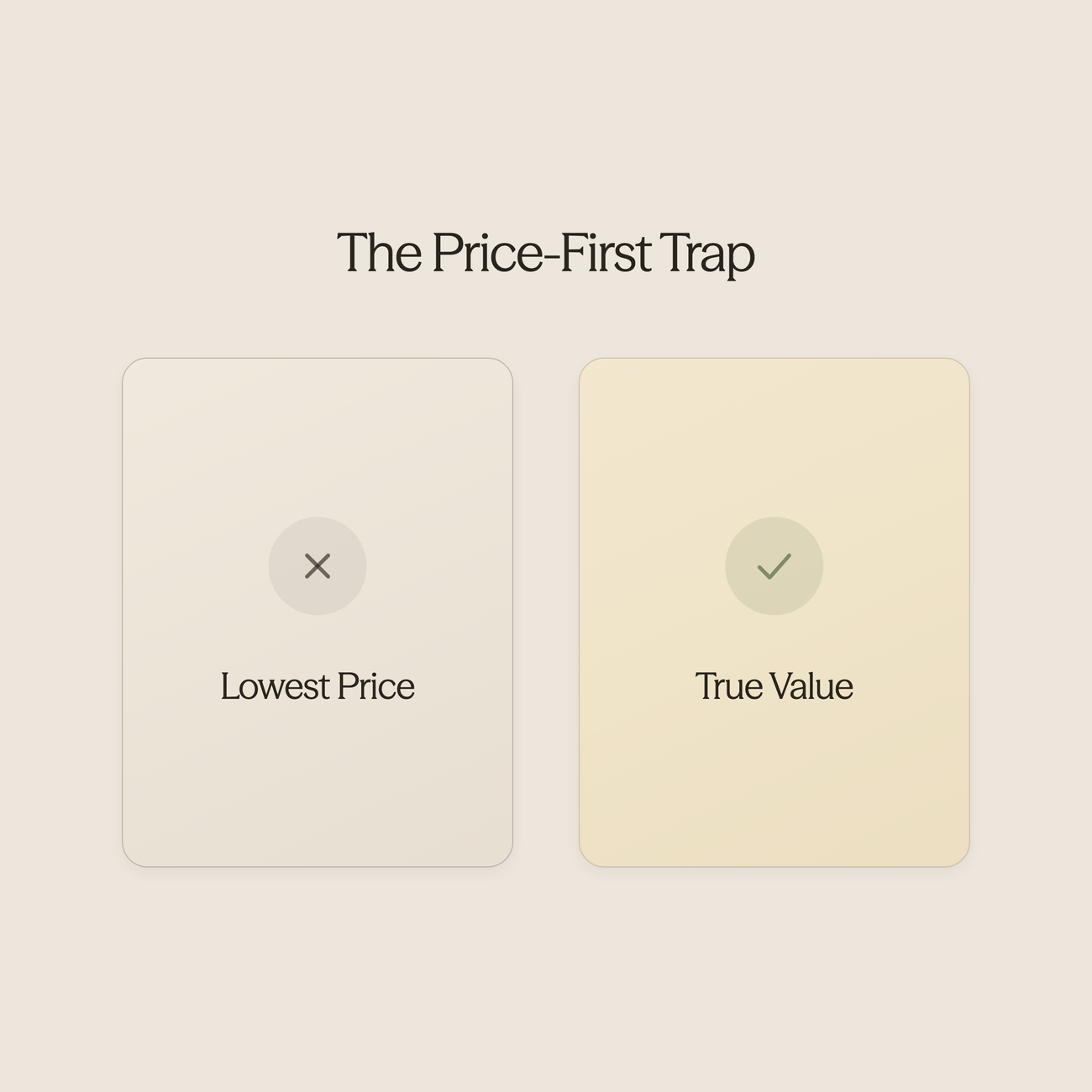 Balance scale comparing price versus value