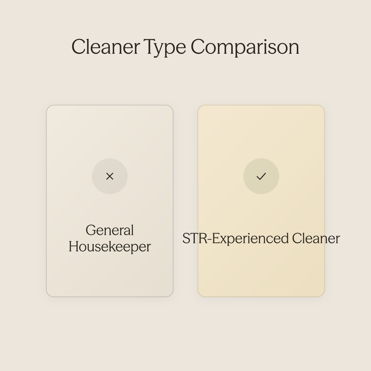 Side by side comparison of a general housekeeper versus an STR experienced cleaner for remote Airbnb management