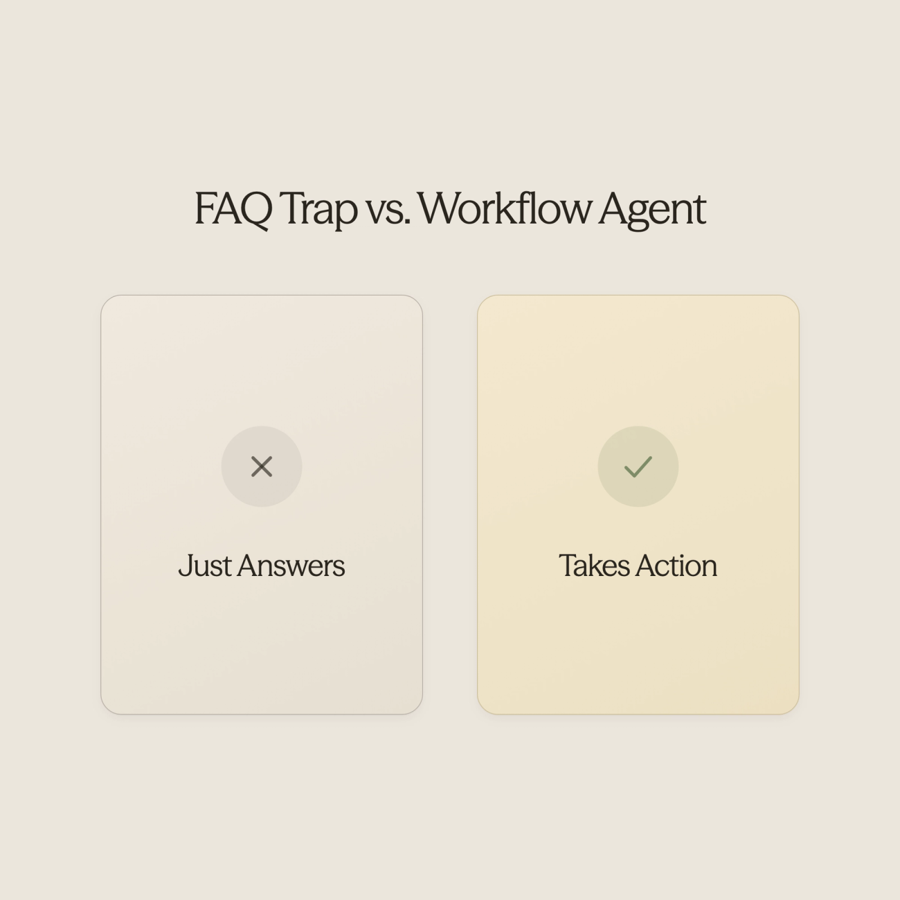 Split scene showing chatbot answering questions versus completing actual tasks