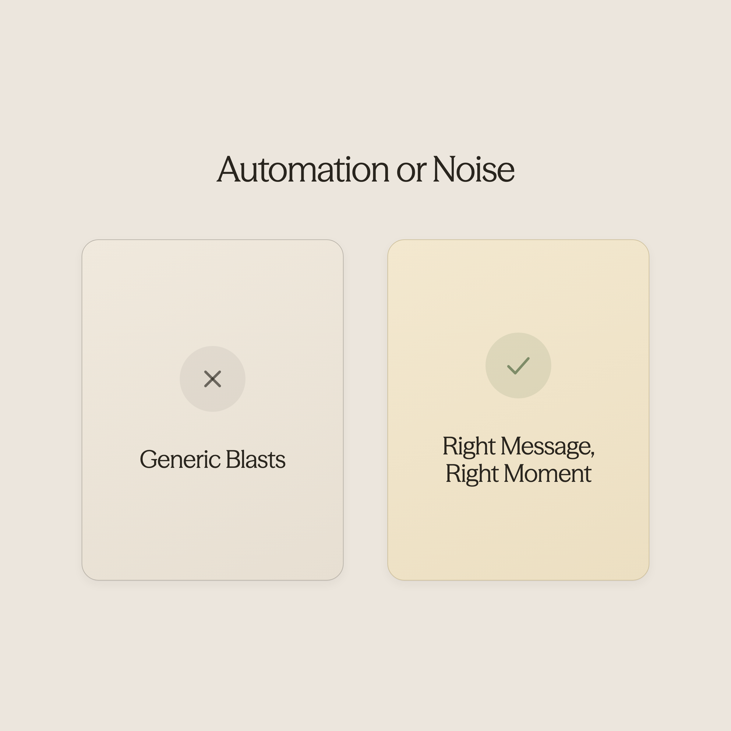 Balance scale comparing effective automation versus noise