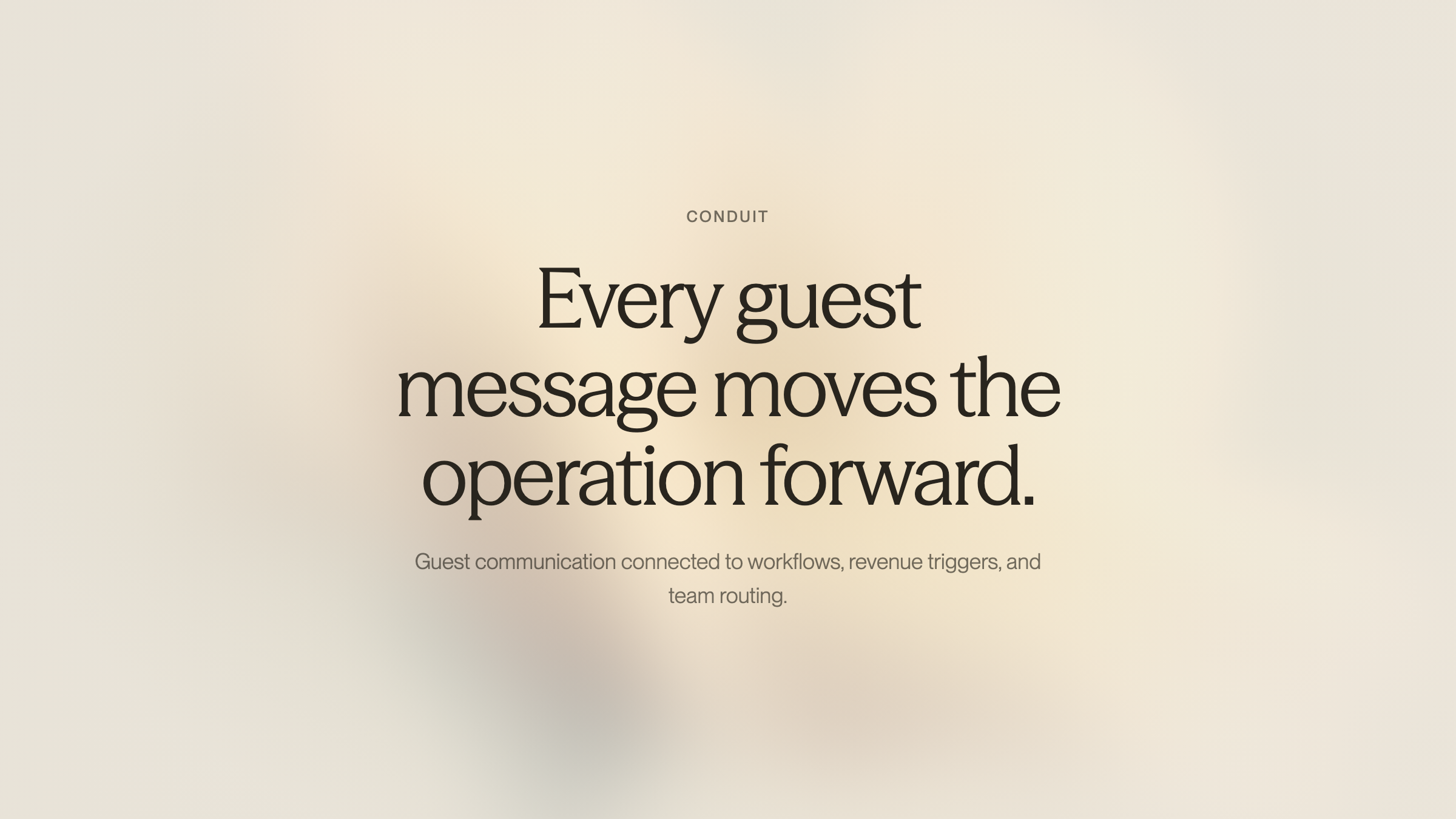 Speech bubble connected to a gear representing guest communication linking to backend workflows