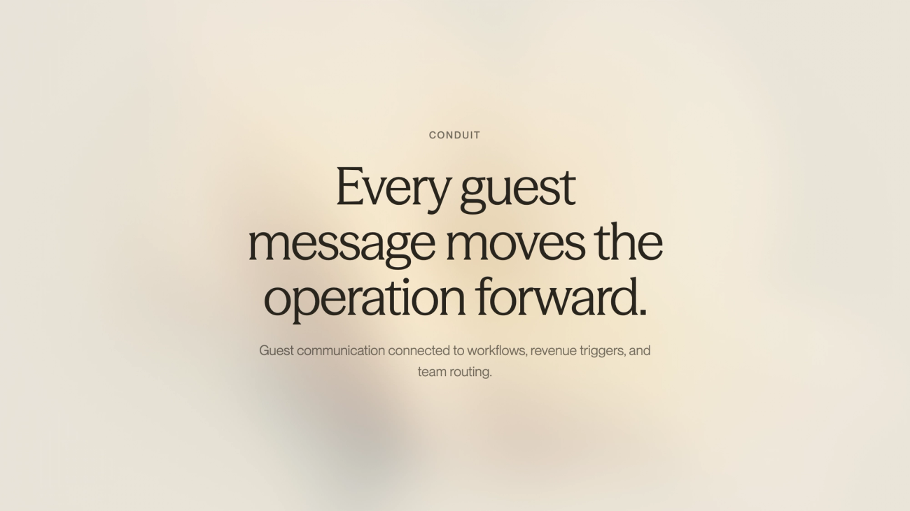 Speech bubble connected to a gear representing guest communication linking to backend workflows