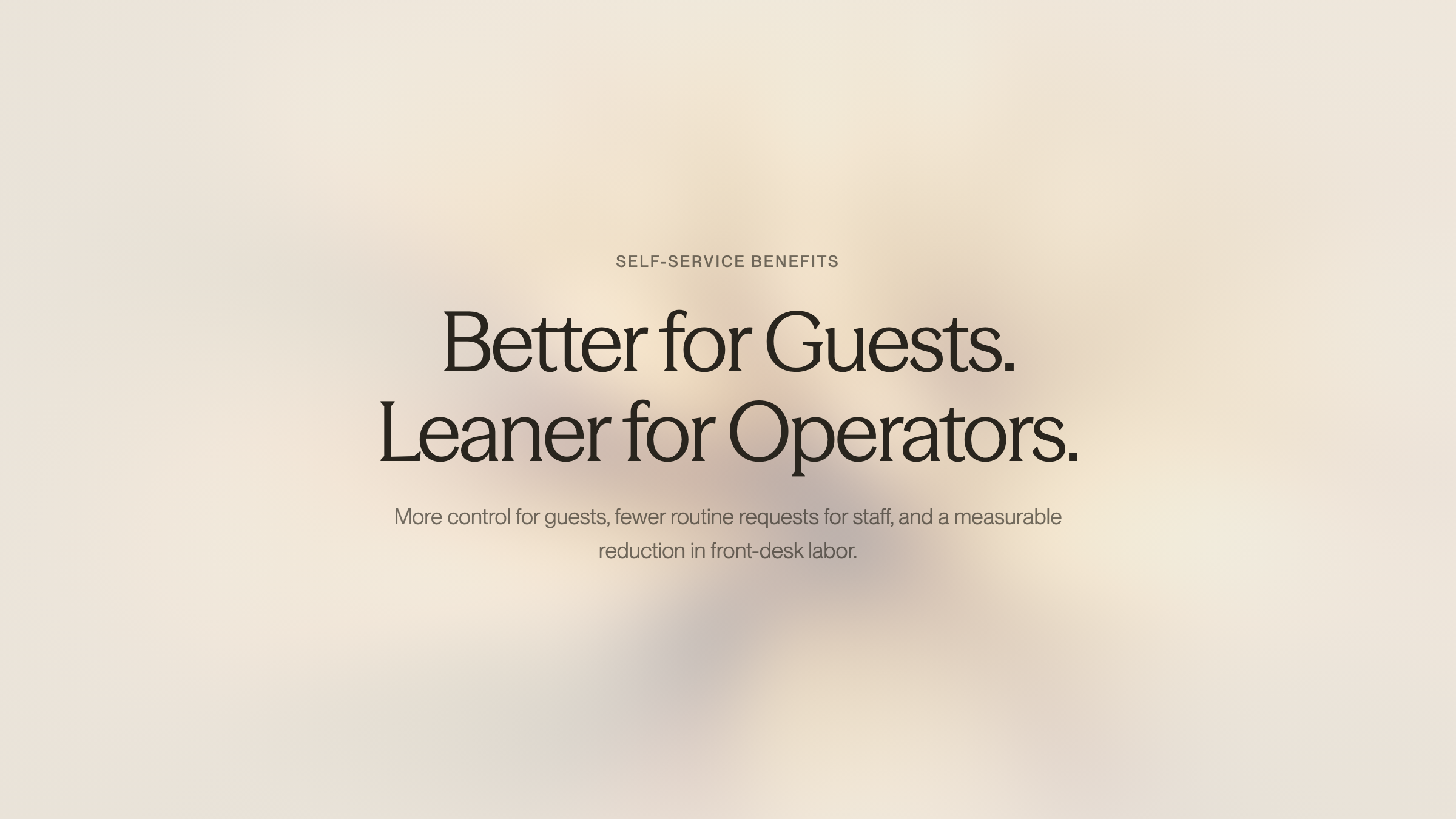 Scene showing guests and hotel operators each benefiting from self-service in different ways