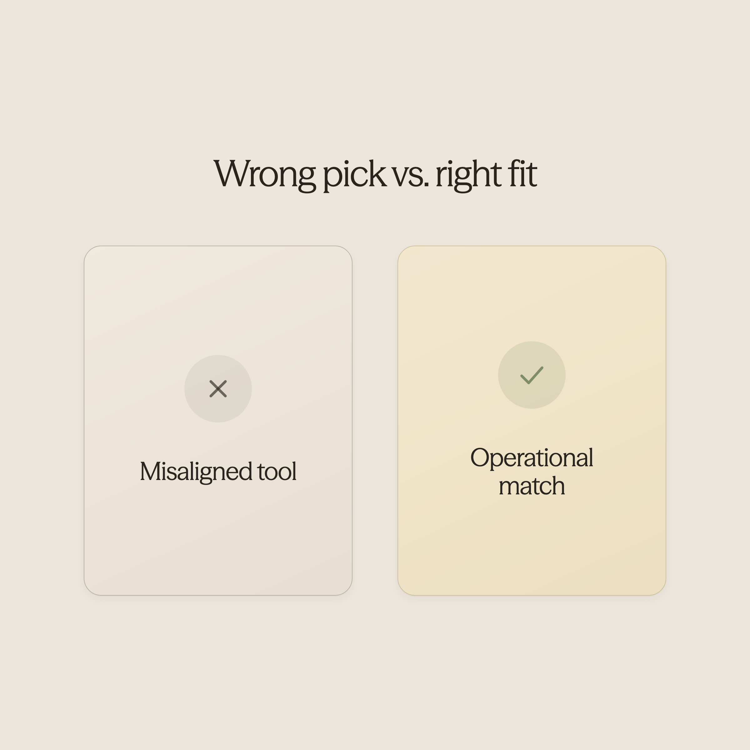 Balance scale comparing right vs wrong AI tool choices