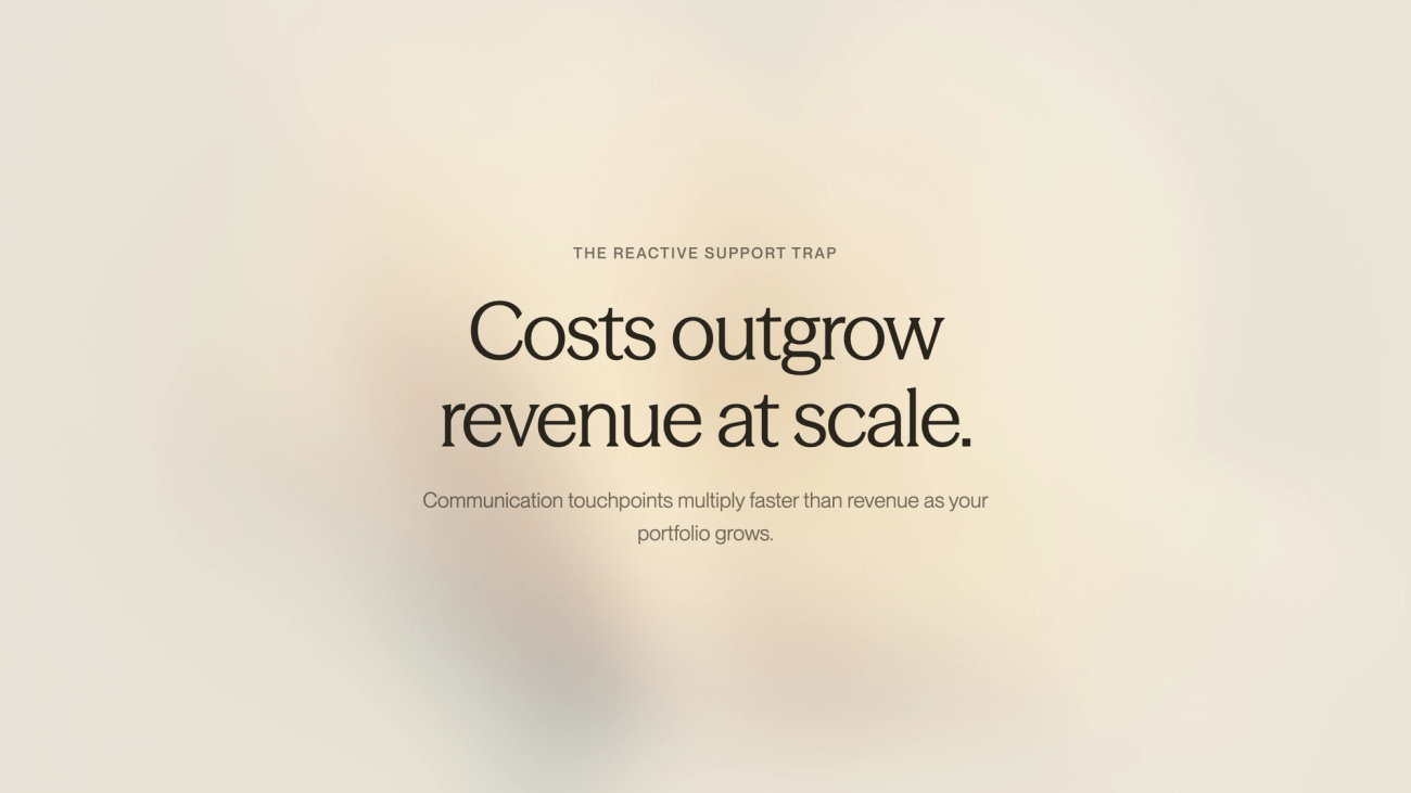 Scale showing imbalance between growth and costs in reactive support - AI for Vacation Rentals