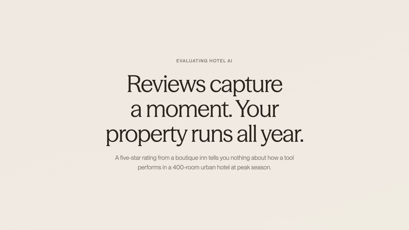 Scene of a magnifying glass examining a review platform, illustrating the difficulty of evaluating hotel AI software