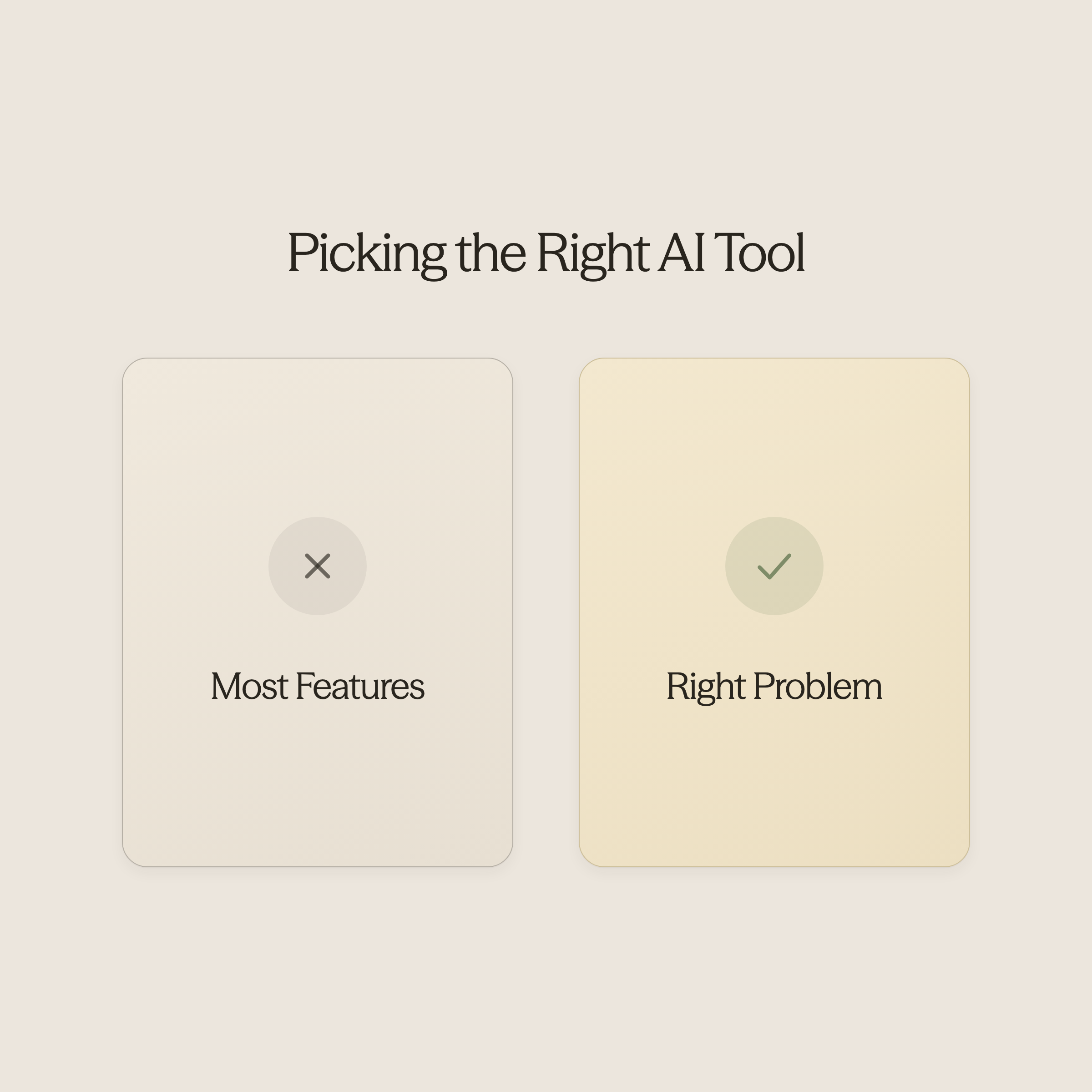 Balance scale comparing features versus problem-solving focus