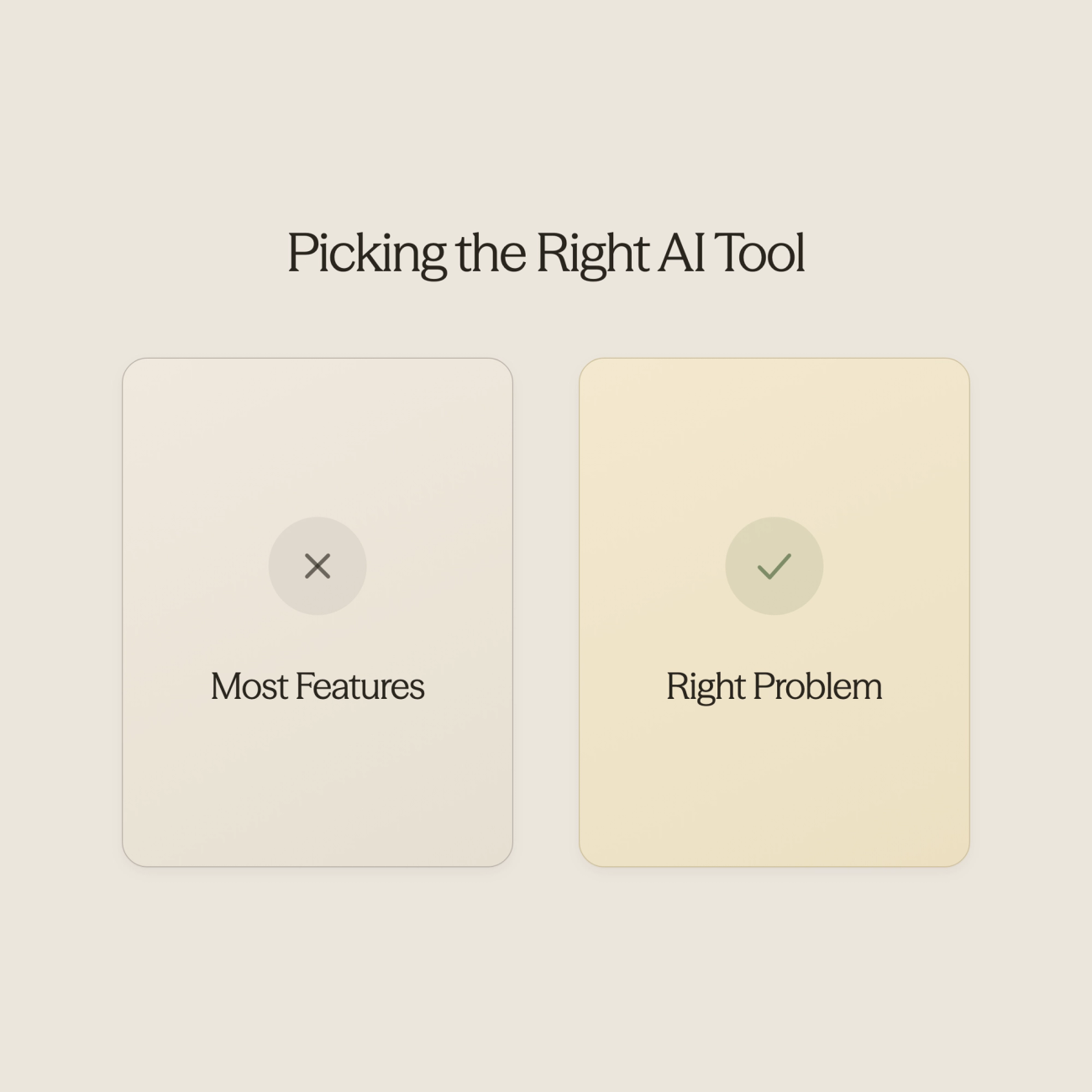 Balance scale comparing features versus problem-solving focus