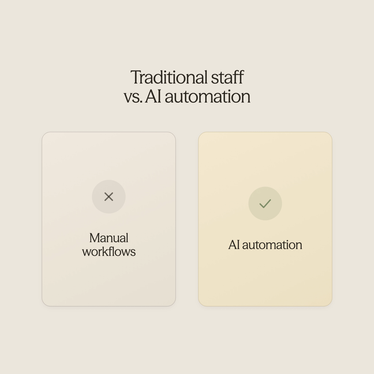 Balance scale comparing traditional manual service with AI automation