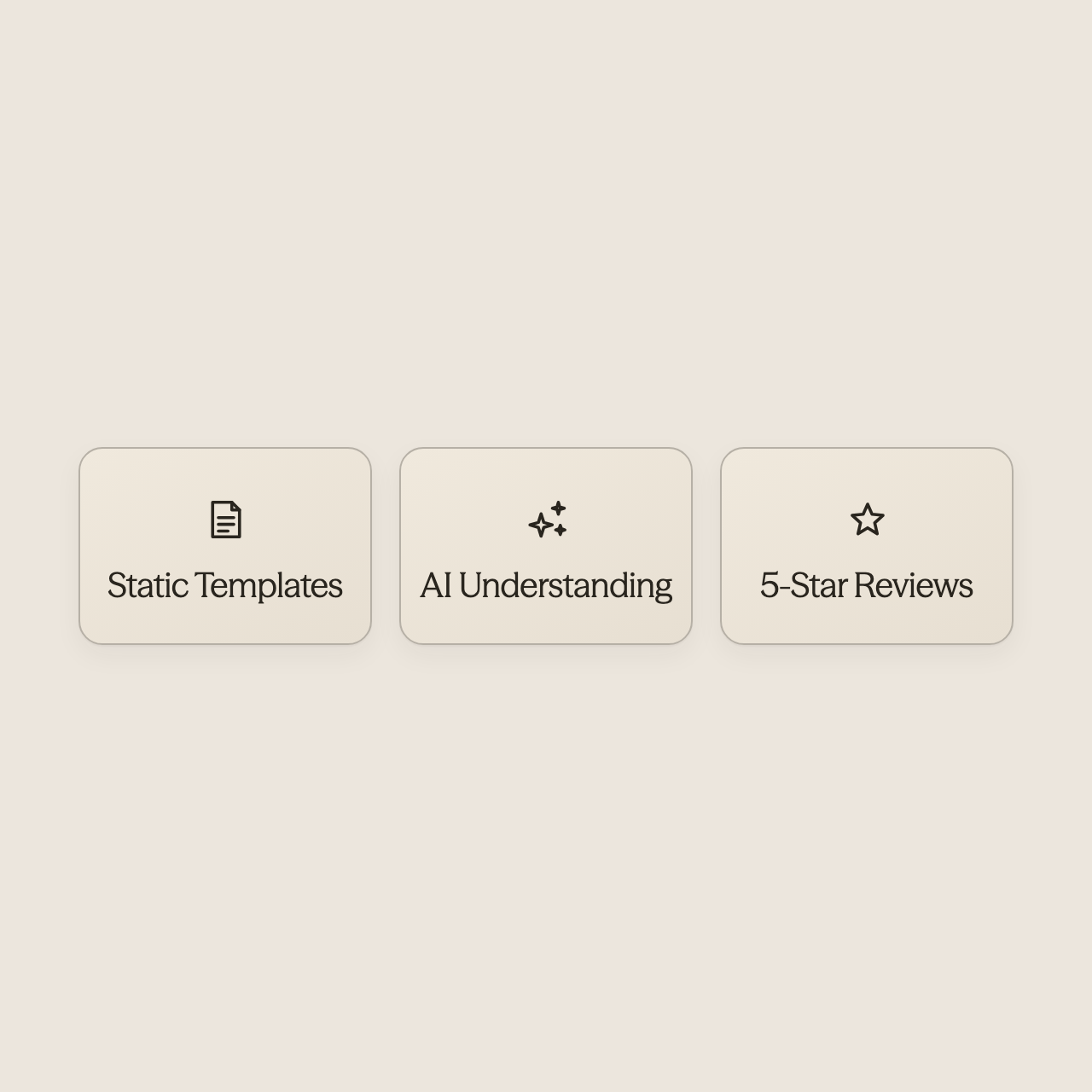Three icons showing evolution from templates to AI to satisfaction