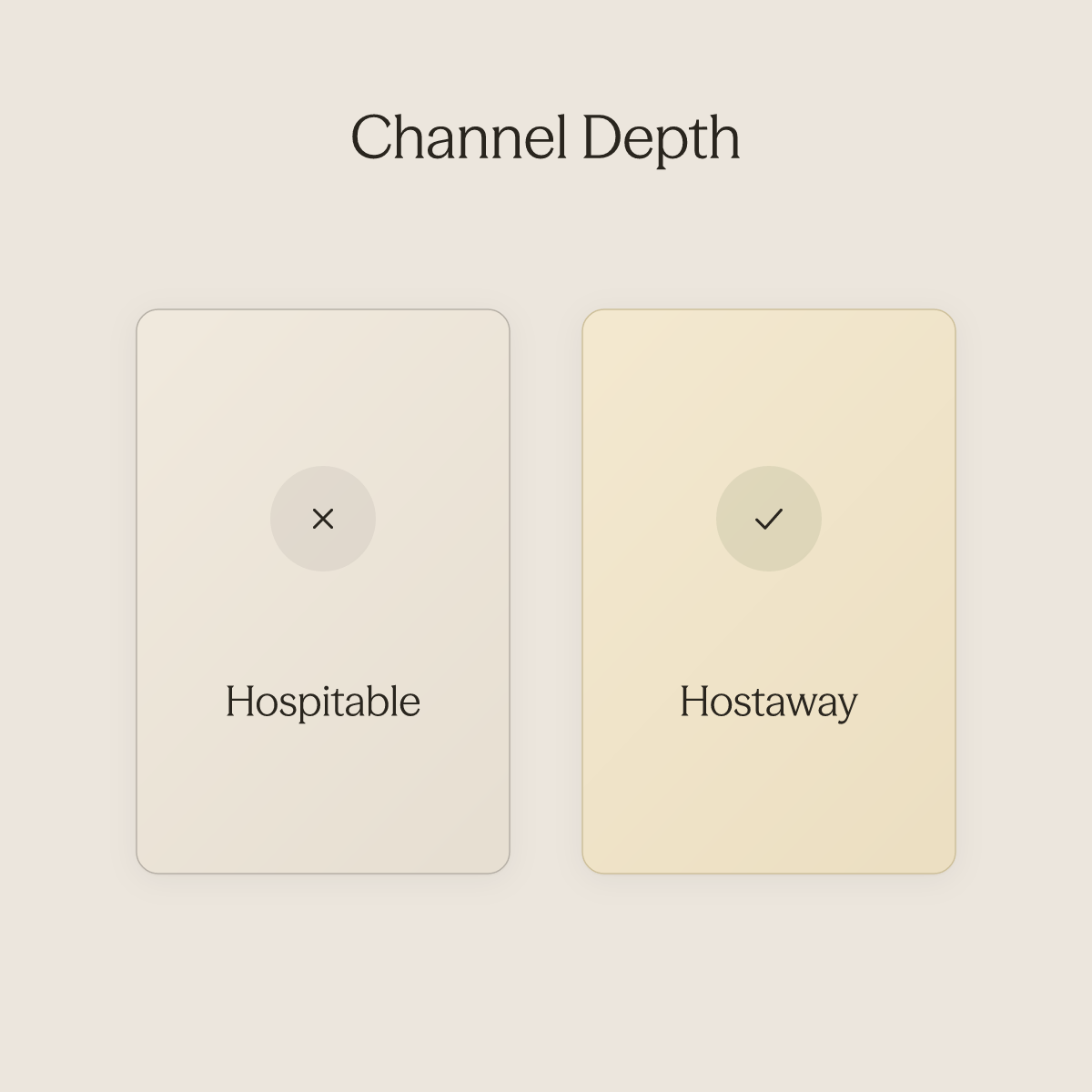 Side-by-side comparison of Hospitable versus Hostaway channel reach and onboarding depth