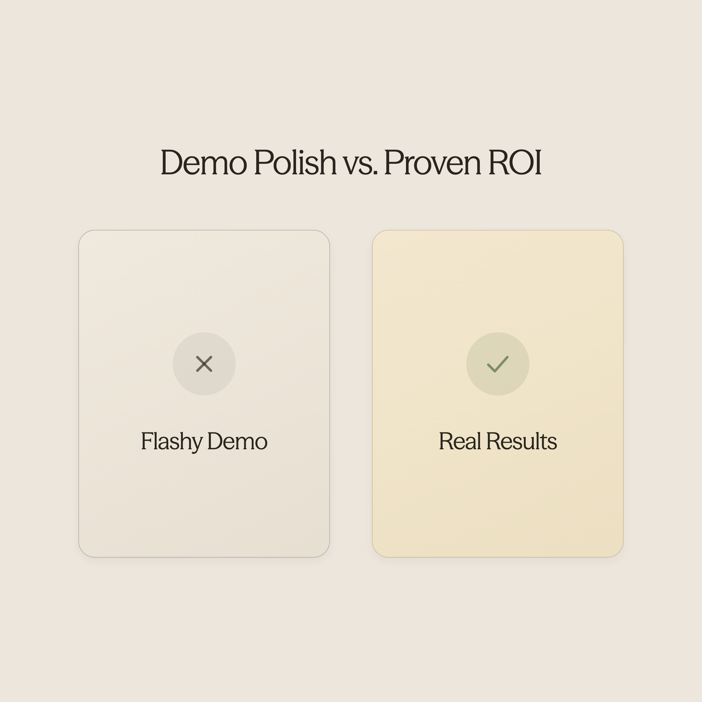 Before and after comparison showing flashy demo versus real performance
