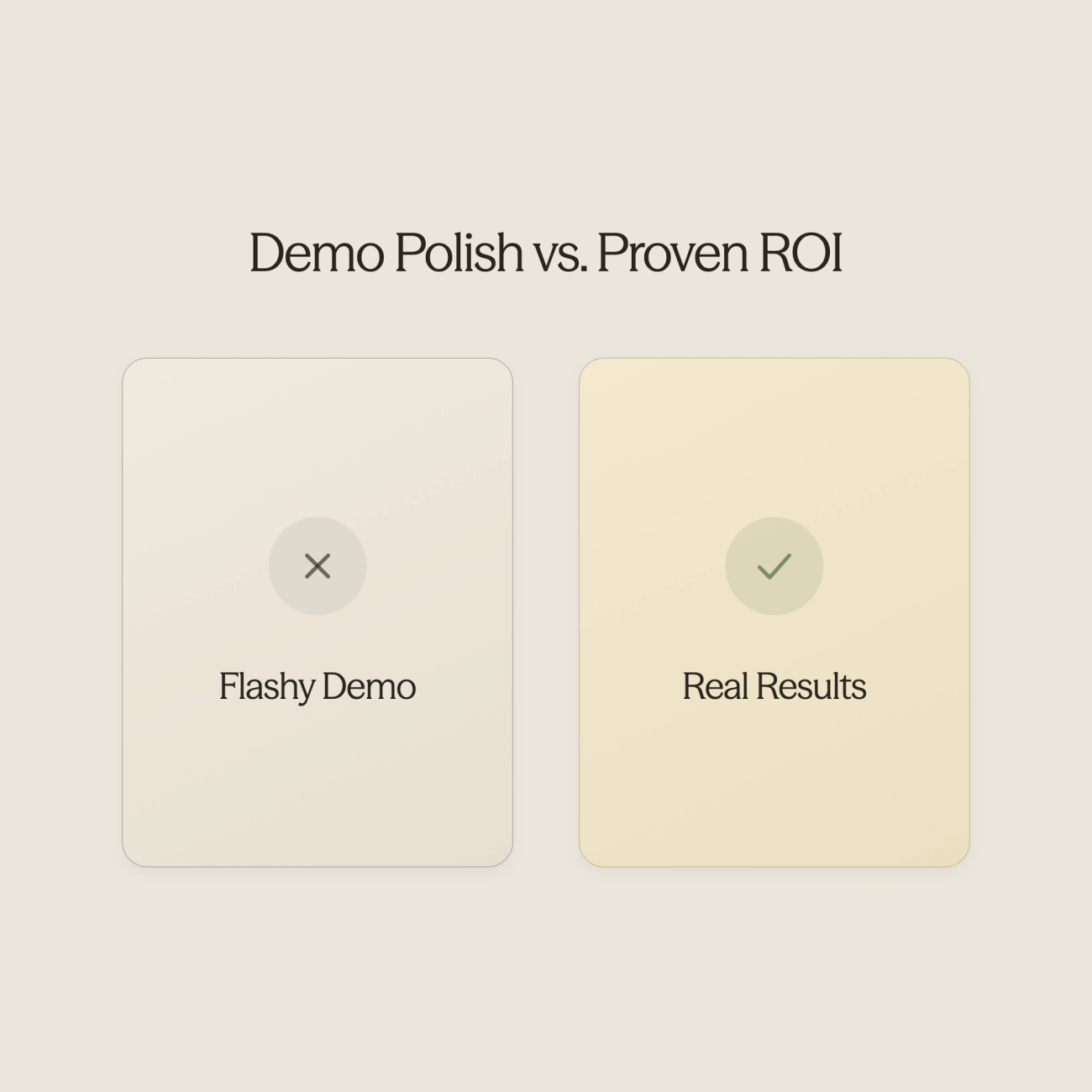 Before and after comparison showing flashy demo versus real performance