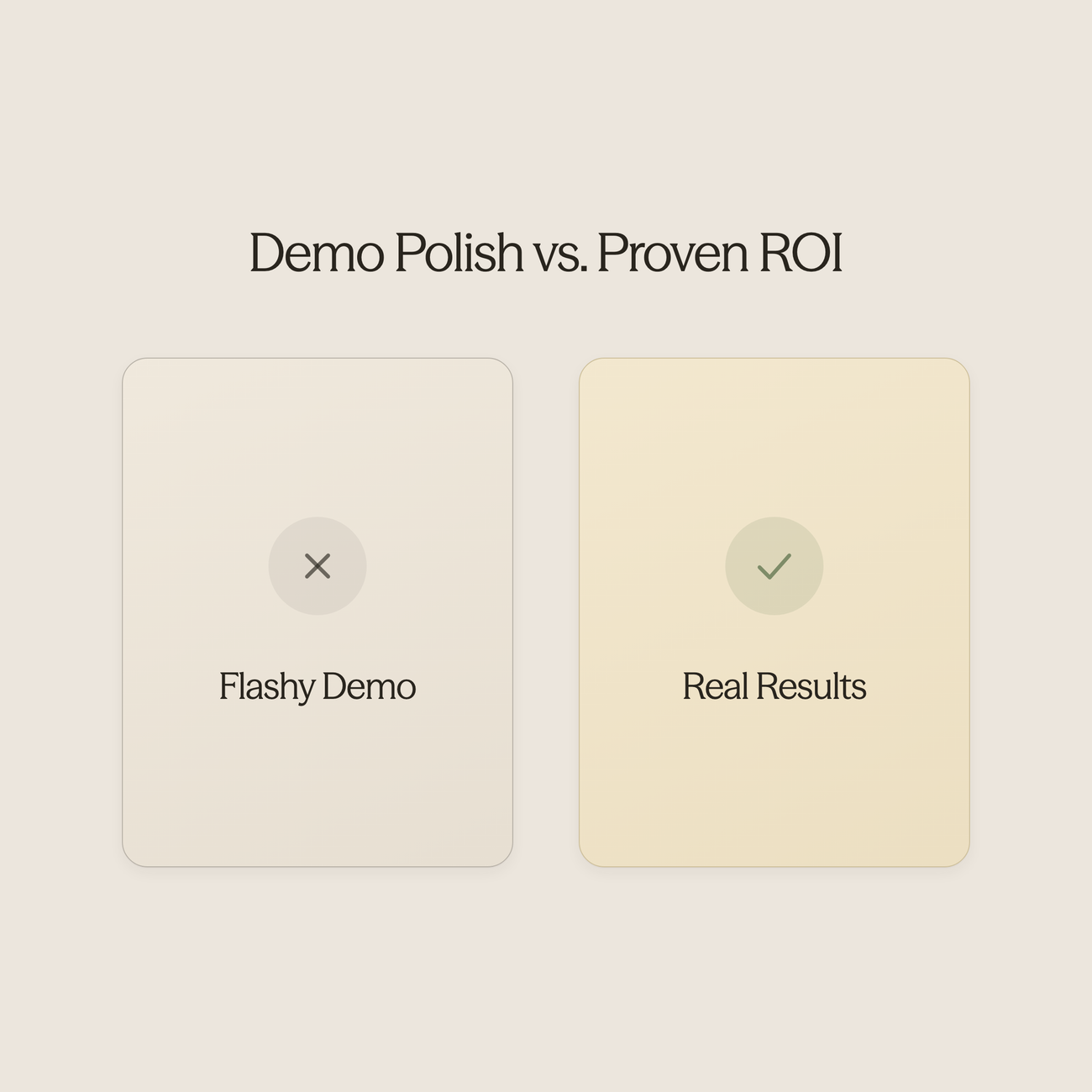 Before and after comparison showing flashy demo versus real performance