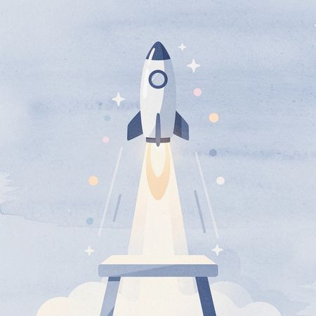 Scene illustration of a hotel launching upward, representing revenue growth