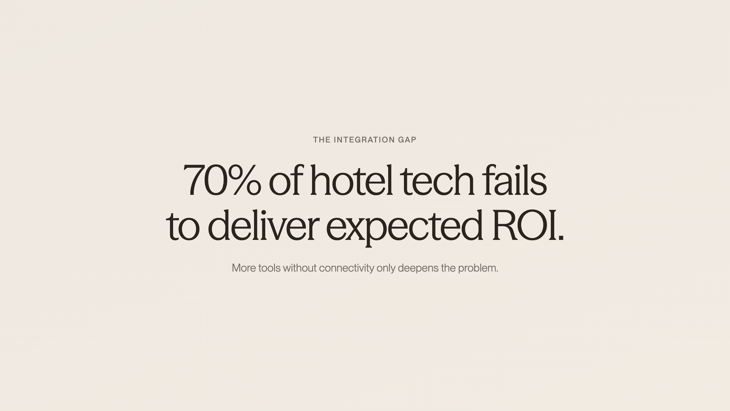 Stats infographic showing 70% of hotel tech implementations fail to deliver ROI