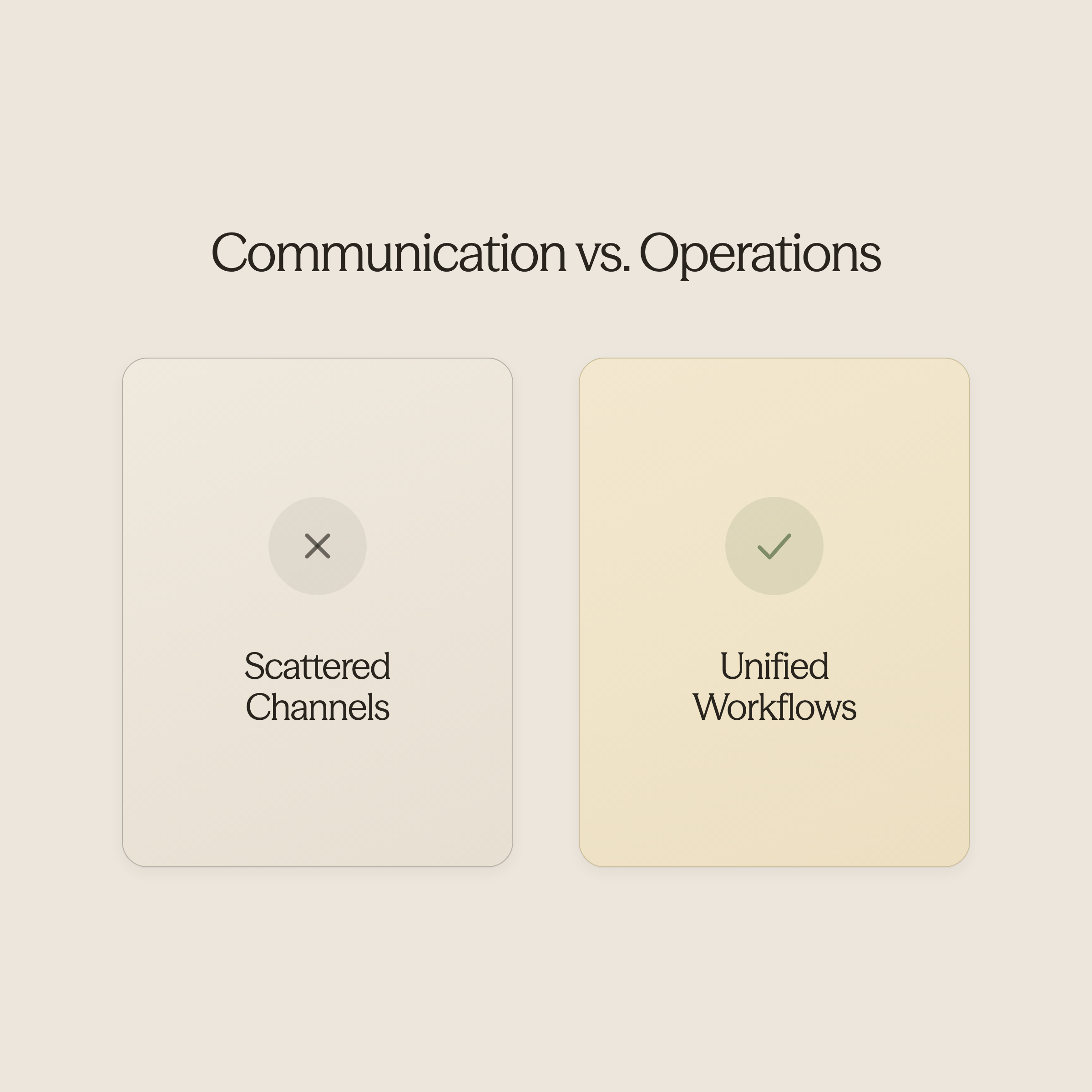 Split scene showing scattered communication versus organized workflows - AI Use Cases in Hospitality