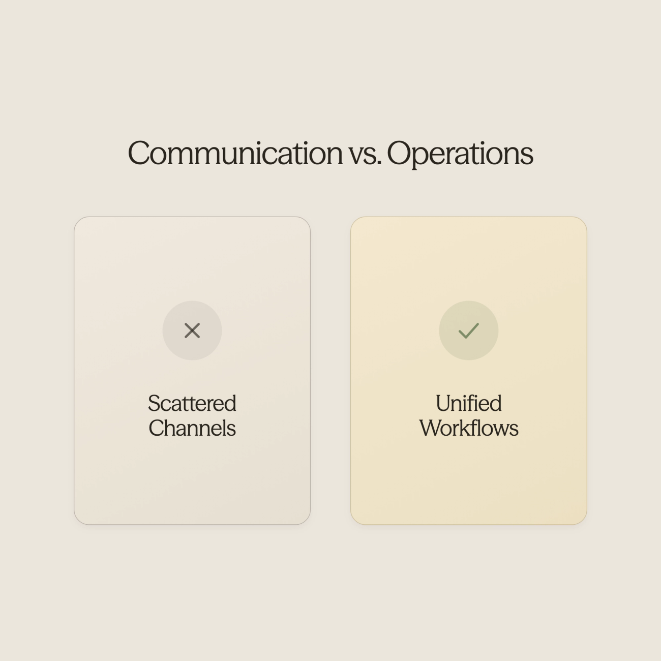 Split scene showing scattered communication versus organized workflows - AI Use Cases in Hospitality