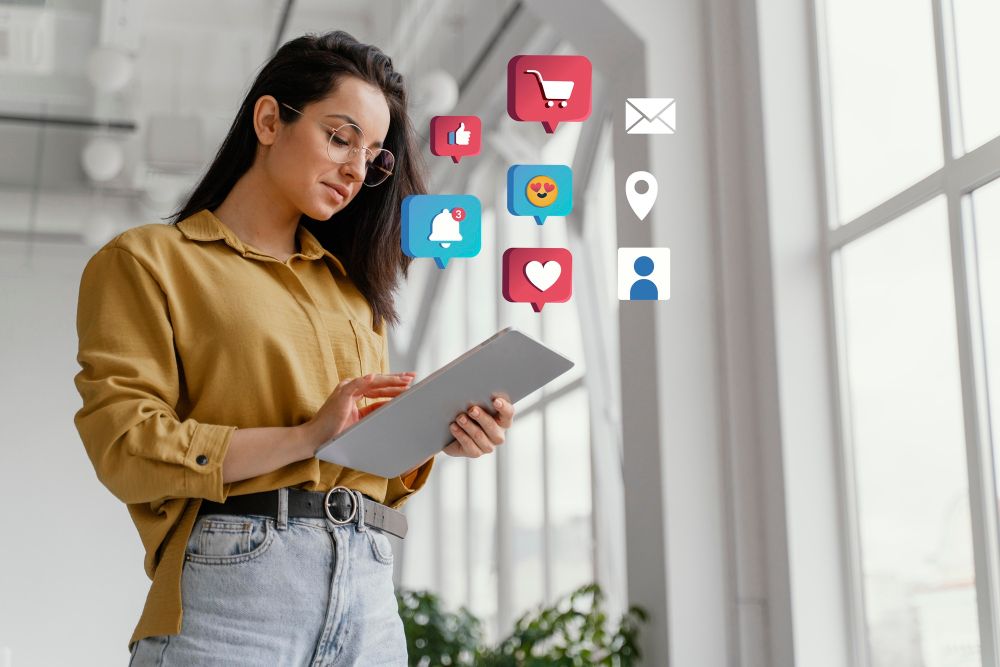 A woman running a business on her ipad
