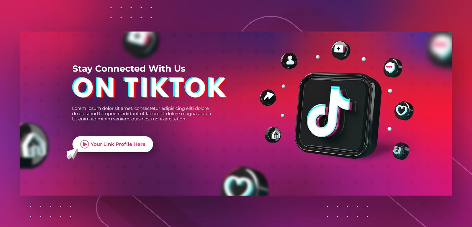 TikTok for Business banner with engagement icons and follow link