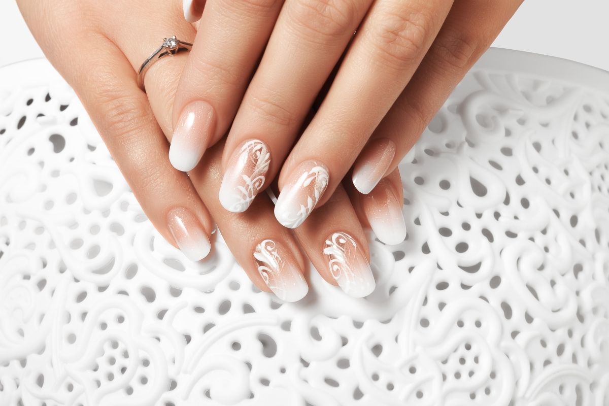 Nail box trắng, móng tay giả thiết kế NB02 nail xinh cô dâu, nail màu bạc  trắng nơ trắng | Lazada.vn