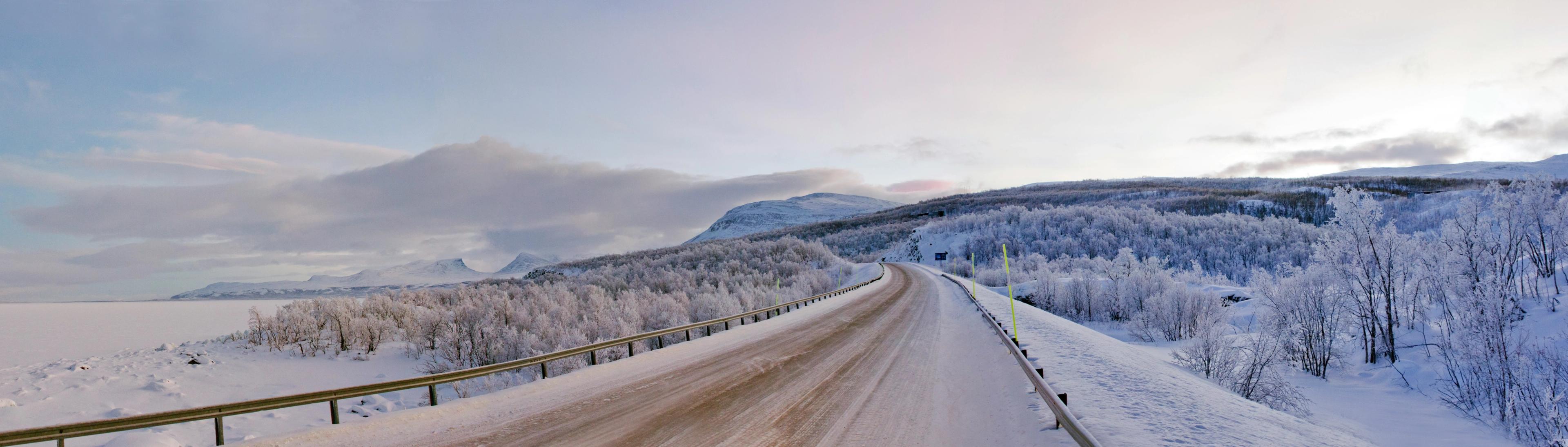 Paisaje nevado de bosque boreal en Norrbotten bajo cielo despejado