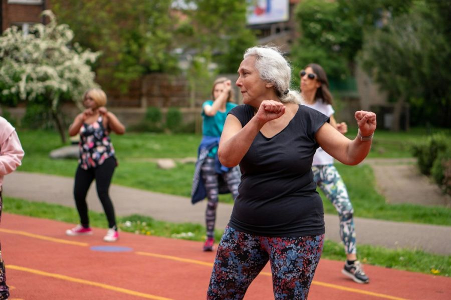 A group of active adults staying in motion