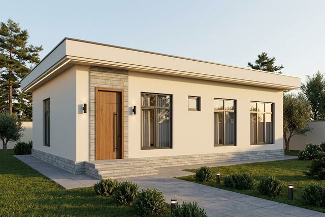 BM26-154 layihəsinin fasad vizuallaşdırması — düz dam