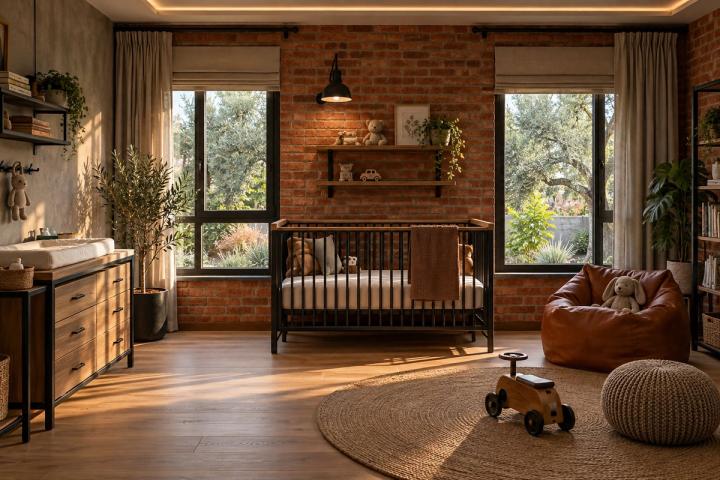 Loft üslubunda uşaq otağı (həyət evi, axşamüstü işıq) — Standart təmir paketi, dizayn vizuallaşdırması