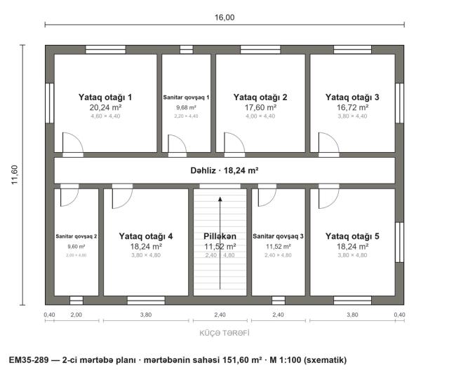 EM35-289 layihəsinin 2-ci mərtəbə planı — 5 yataq otağı
