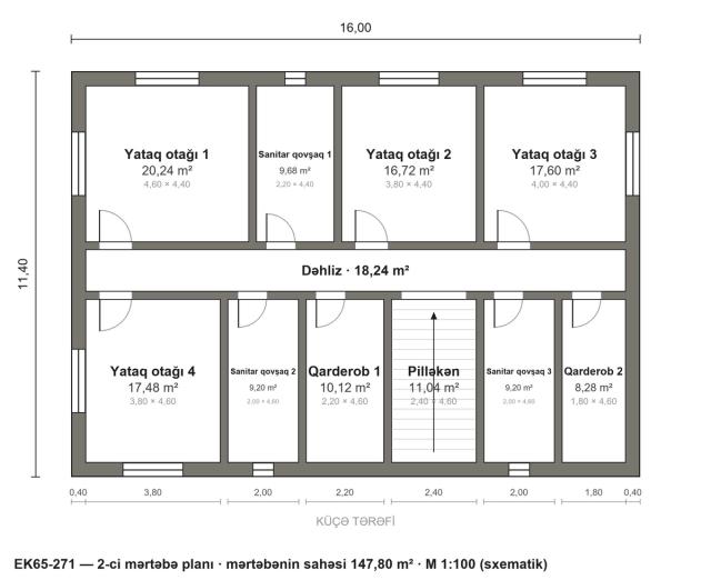 EK65-271 layihəsinin 2-ci mərtəbə planı — 4 yataq otağı