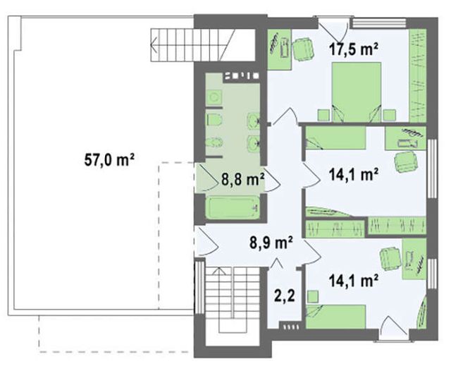 EM03-181 layihəsinin ikinci mərtəbə planı — 4 yataq otağı