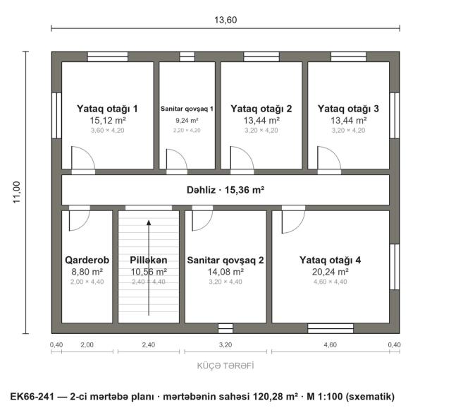 EK66-241 layihəsinin 2-ci mərtəbə planı — 5 yataq otağı