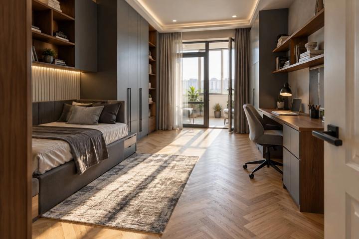 Modern üslubunda uşaq otağı (yaşayış kompleksində mənzil, səhər günəşi) — Standart təmir paketi, dizayn vizuallaşdırması