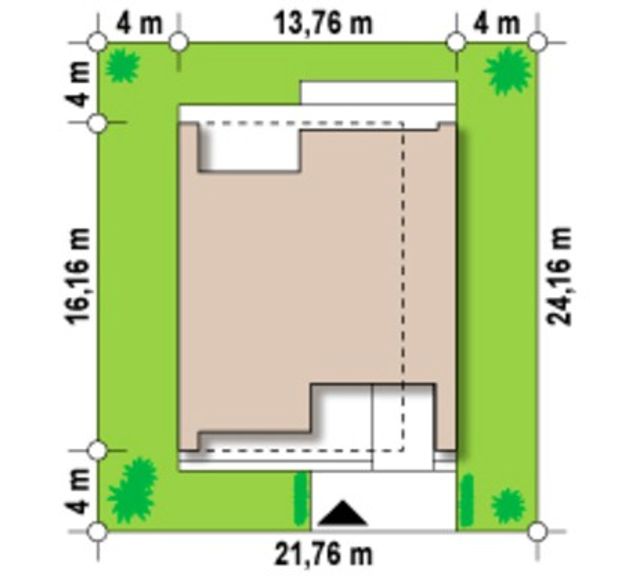 EM01-265 evinin sahədə yerləşmə planı — 21,76 × 24,16 m
