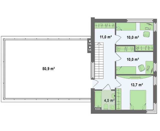 EM05-140 layihəsinin ikinci mərtəbə planı — 3 yataq otağı