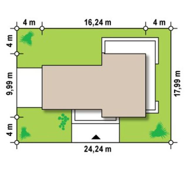 EM05-140 evinin sahədə yerləşmə planı — 24,24 × 17,84 m