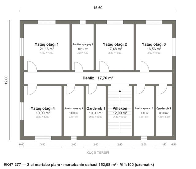 EK47-277 layihəsinin 2-ci mərtəbə planı — 4 yataq otağı