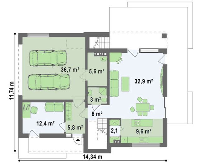 EM03-181 layihəsinin birinci mərtəbə planı — 181,50 m²