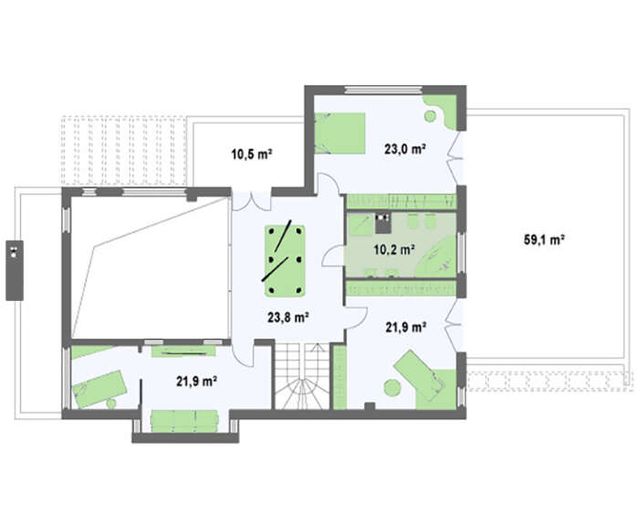 EM02-314 layihəsinin ikinci mərtəbə planı — 5 yataq otağı