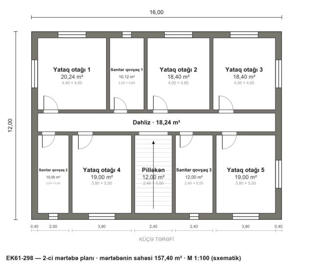 EK61-298 layihəsinin 2-ci mərtəbə planı — 5 yataq otağı