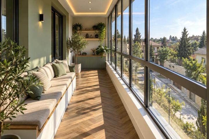 Modern üslubunda eyvan (həyət evi, səhər günəşi) — Standart təmir paketi, dizayn vizuallaşdırması