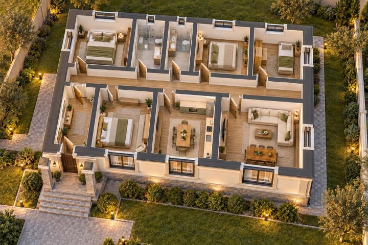 BK15-143 layihəsinin 3D kəsik planı — mebelli otaqlar, vizuallaşdırma