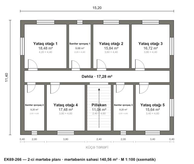 EK69-266 layihəsinin 2-ci mərtəbə planı — 5 yataq otağı