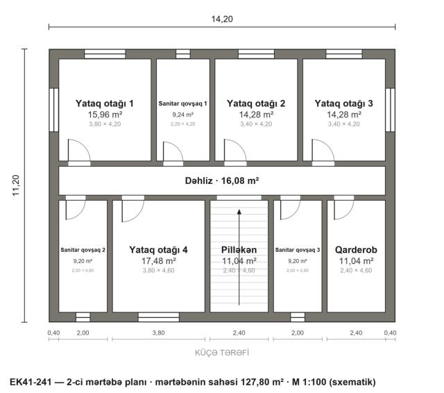 EK41-241 layihəsinin 2-ci mərtəbə planı — 4 yataq otağı